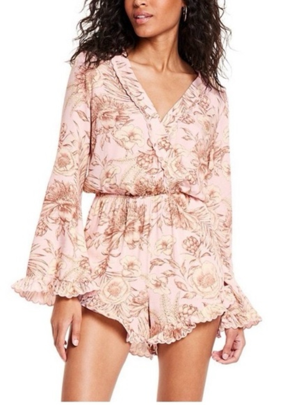 NWT Agua Bendita Pink Floral Ruffle Romper - Size M